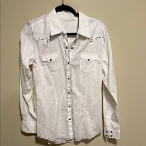 Rock 47 by Wrangler White Button Down Top Size Medium